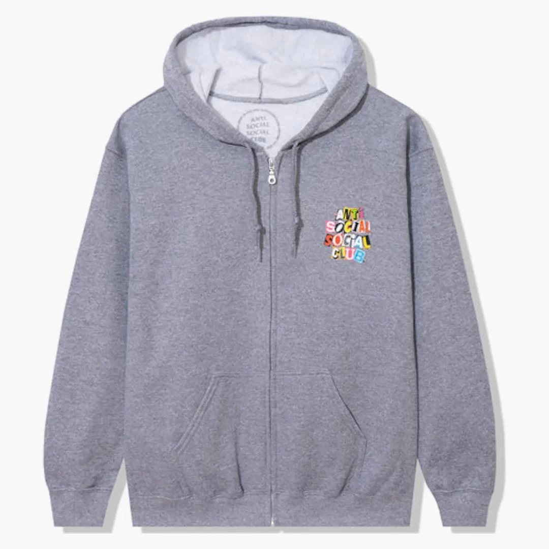 Anti Social Social Club Torn Pages Of Our Story Zip Up Hoodie Heather Grey