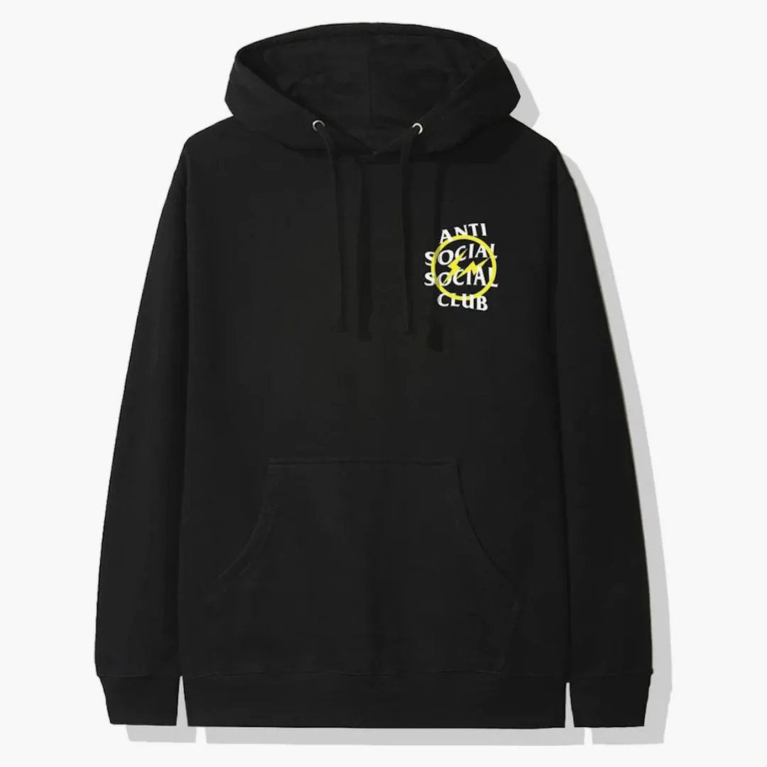 Anti Social Social Club X Fragment Yellow Bolt Hoodie (fw19) Black