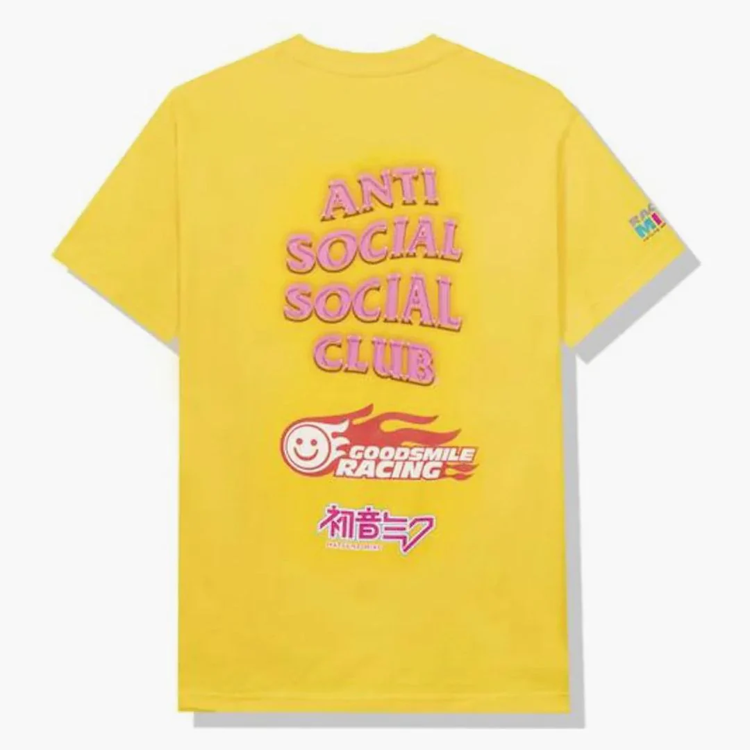 Anti Social Social Club X Good Smile Racing Logo T-shirt Yellow - Image 2