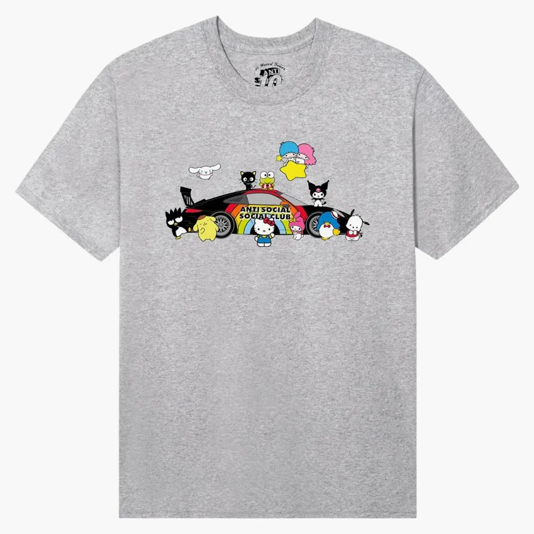Anti Social Social Club X Hello Kitty Racing Tee Ash Heather - Image 2