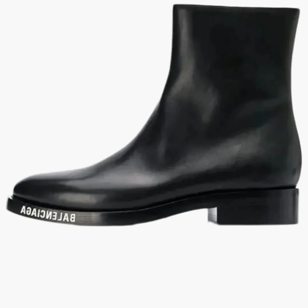 Balenciaga Leather Ankle Boot Black White Logo - Image 2