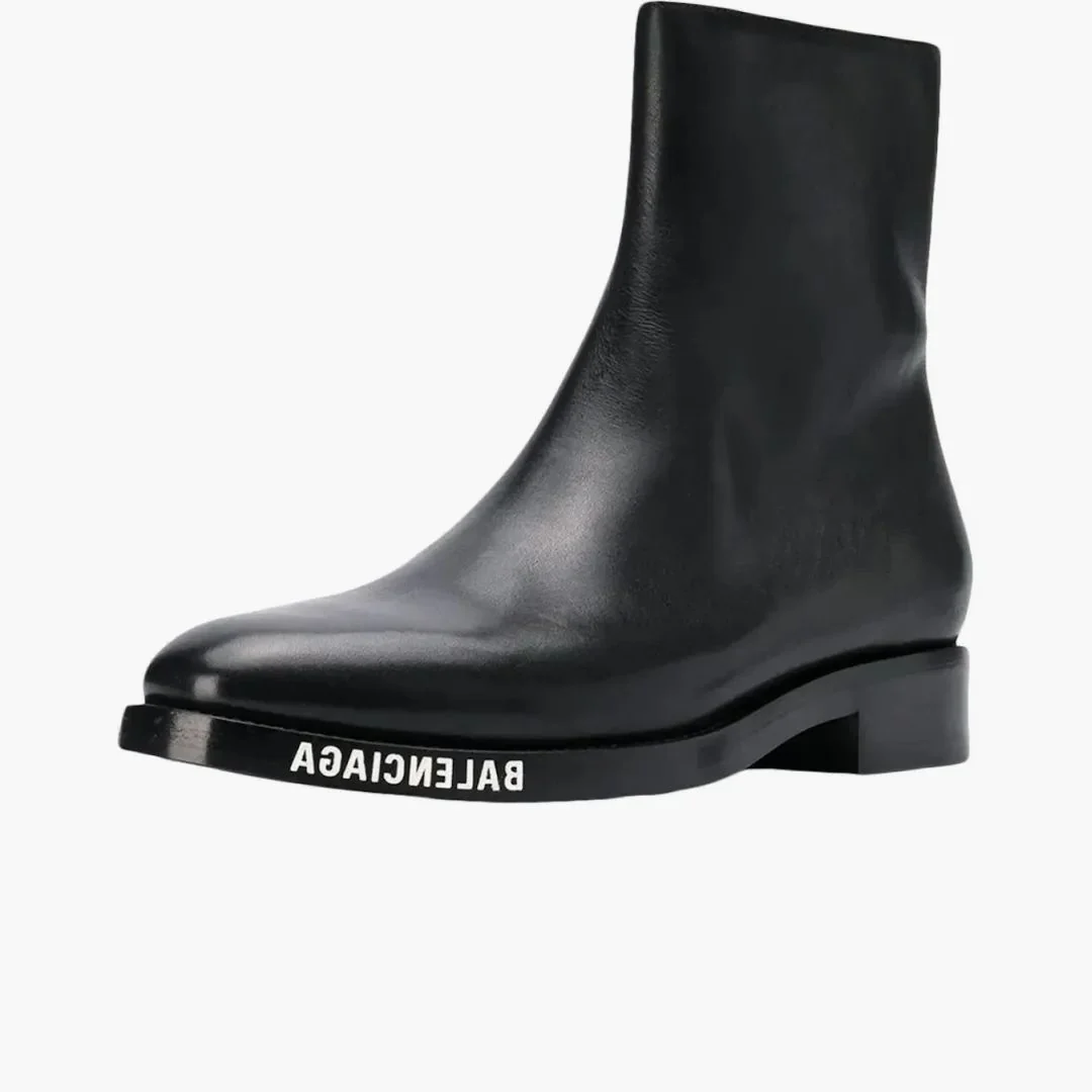 Balenciaga Leather Ankle Boot Black White Logo - Image 3