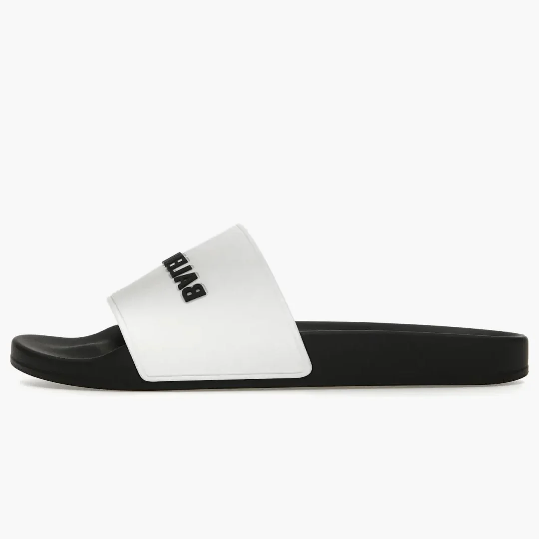 Balenciaga Pool Slides Logo White Black