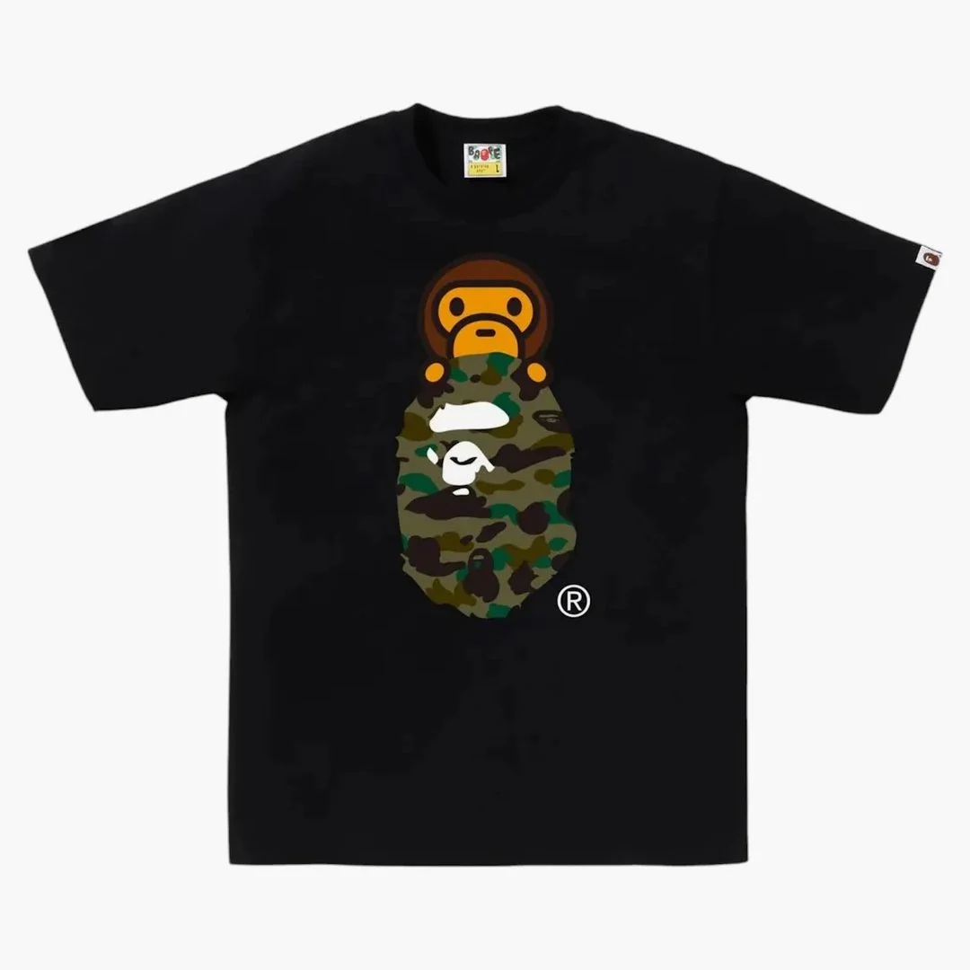 Bape 1st Camo Milo On Ape Head Tee Tee Black/green