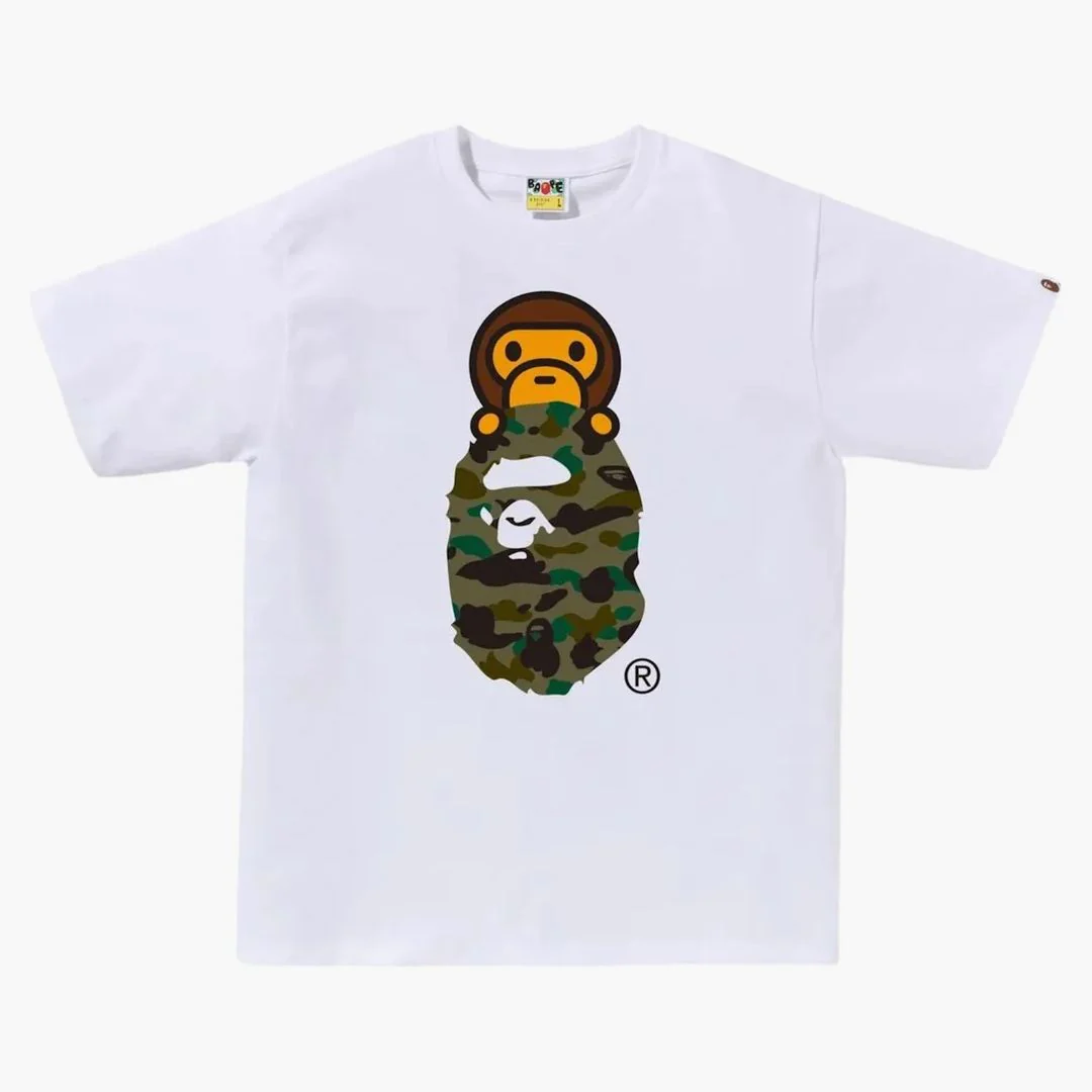 Bape 1st Camo Milo On Ape Head Tee Tee White/green