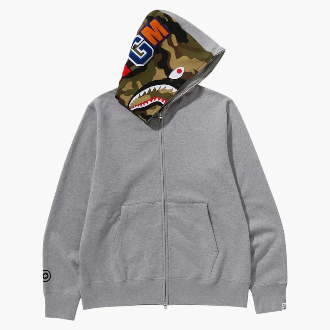 Bape 1st Shark Full Zip Hoodie Grey - Image 3