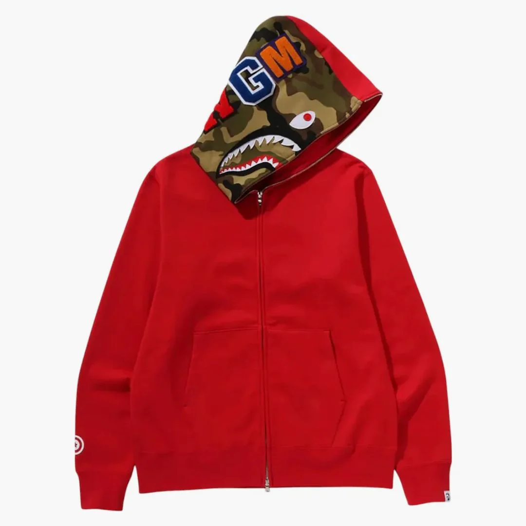 Bape 1st Shark Full Zip Hoodie Red - Image 3