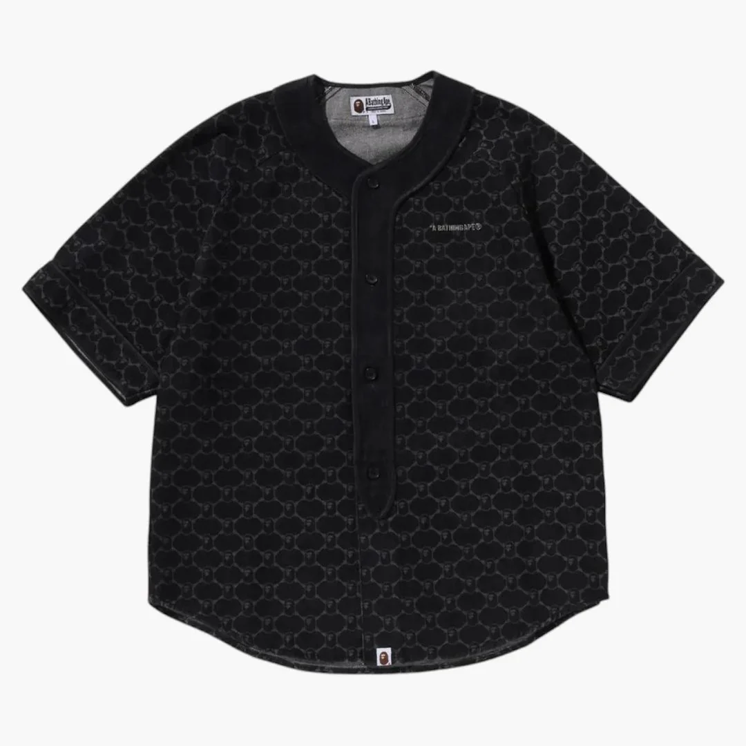 Bape College Monogram Baseball S/s Denim Shirt Black