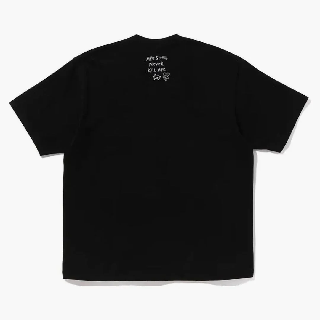 Bape Hand Drawn Logo Relaxed Fit Tee Black - Image 2