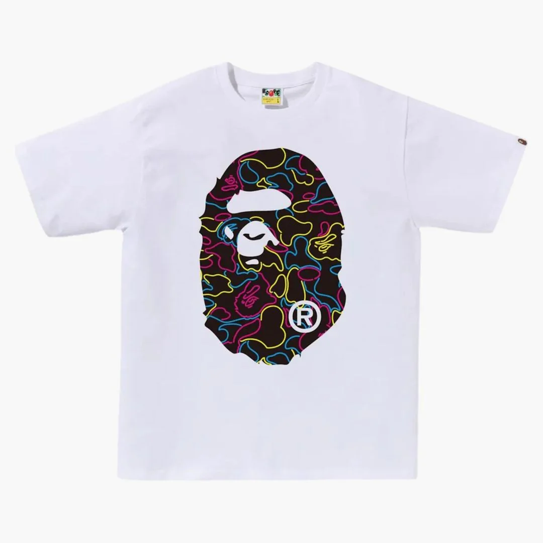 Bape Neon Camo Big Ape Head Tee White