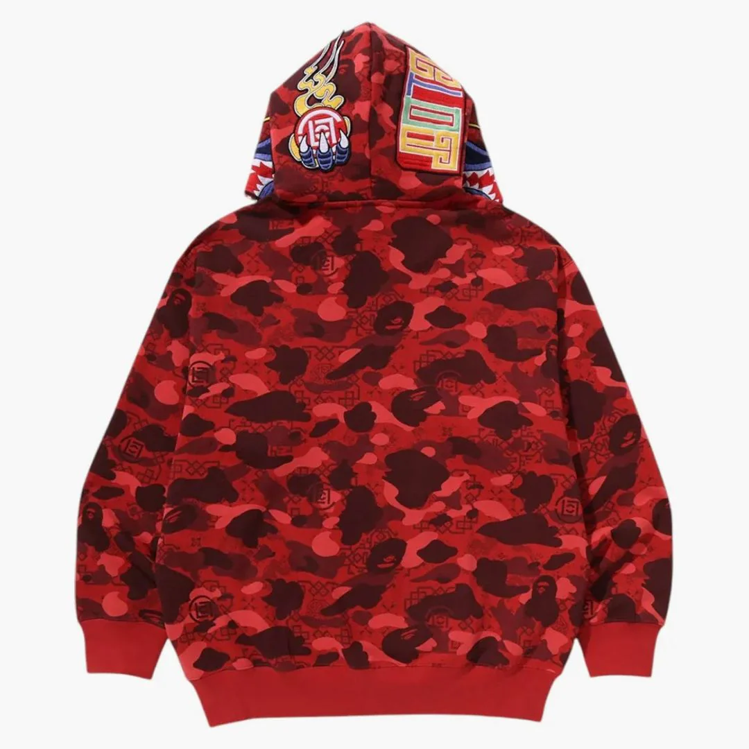 Bape X Clot Camo Shark Full Zip Hoodie Red - Image 2