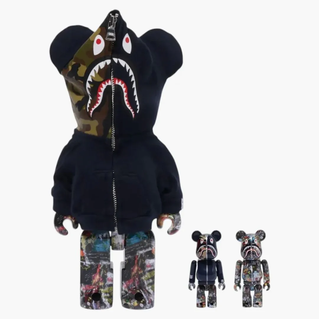 Bearbrick Bape Legacy Camo Shark 100% & 400% Set Navy