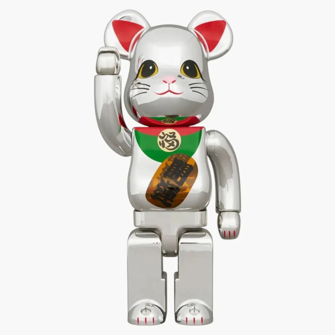 Bearbrick Maneki Neko Good Luck Silver Plated Luminous 400%