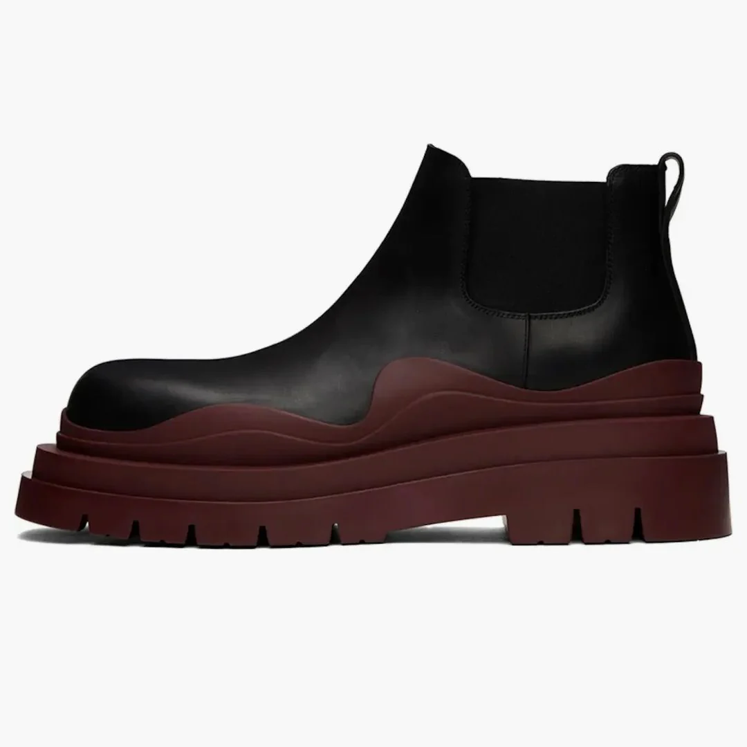 Bottega Veneta Leather Tire Chunky Sole Ankle Chelsea Boot Black Brown