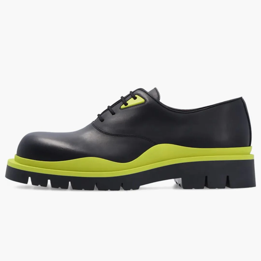 Bottega Veneta Tire Lace Up Leather Shoe Black Kiwi