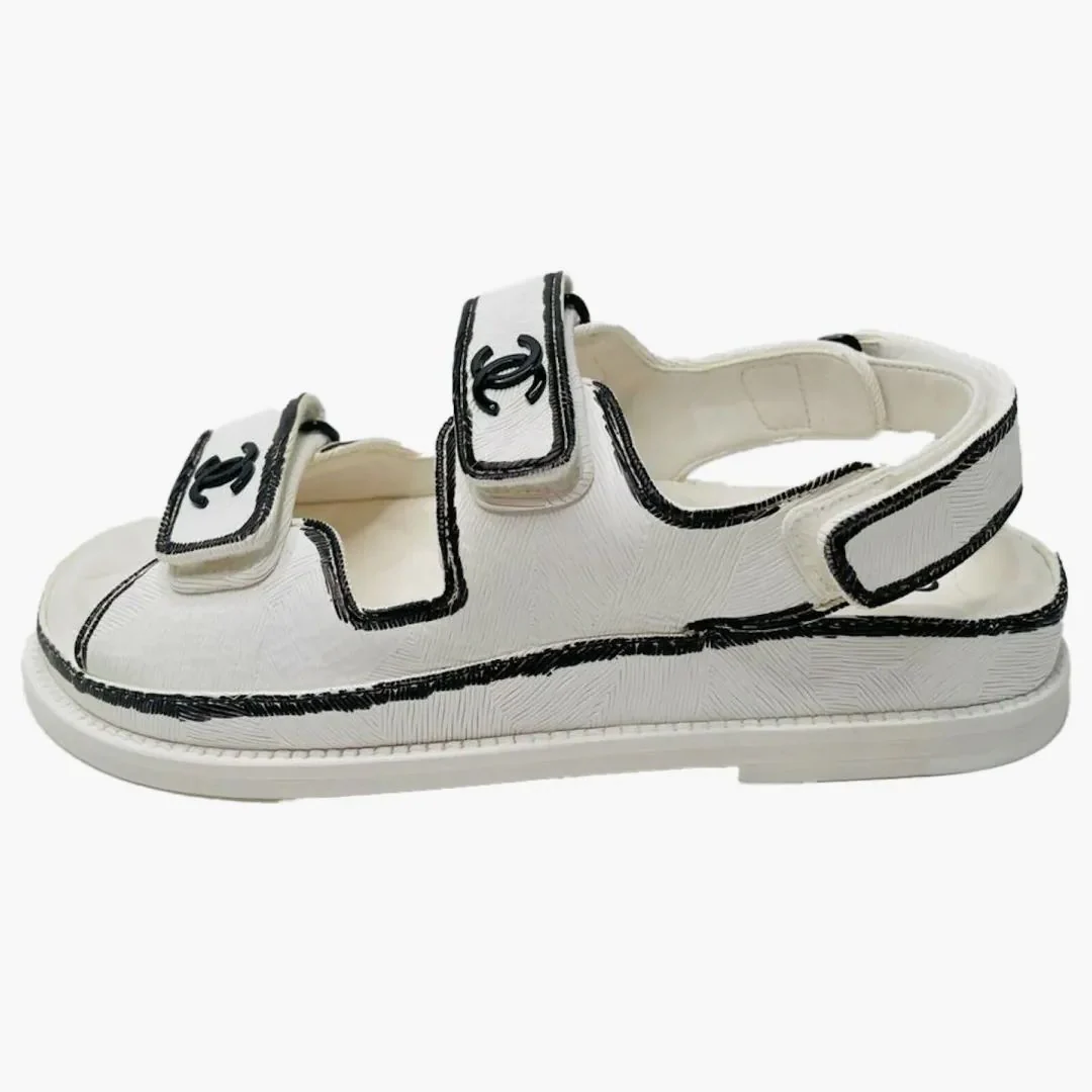 Chanel Dad Sandals White Leather