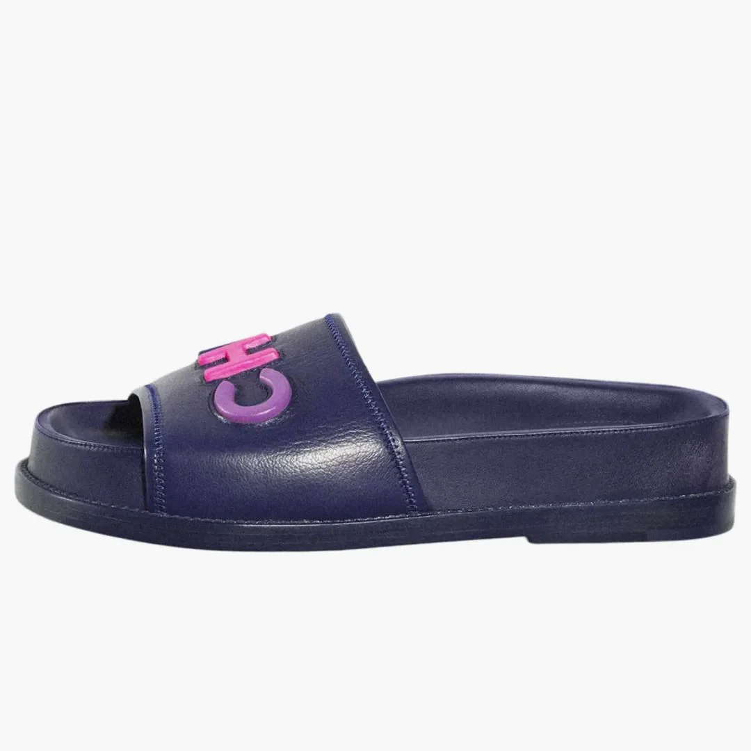 Chanel Logo Mule Sandal Navy Leather