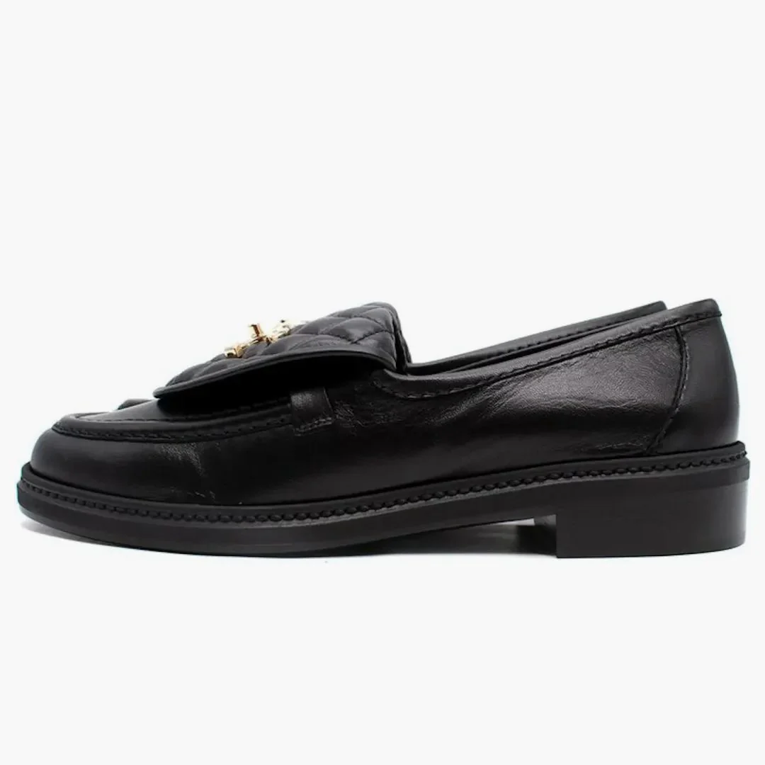 Chanel Quilted Tab Loafers Black Leather - Image 2