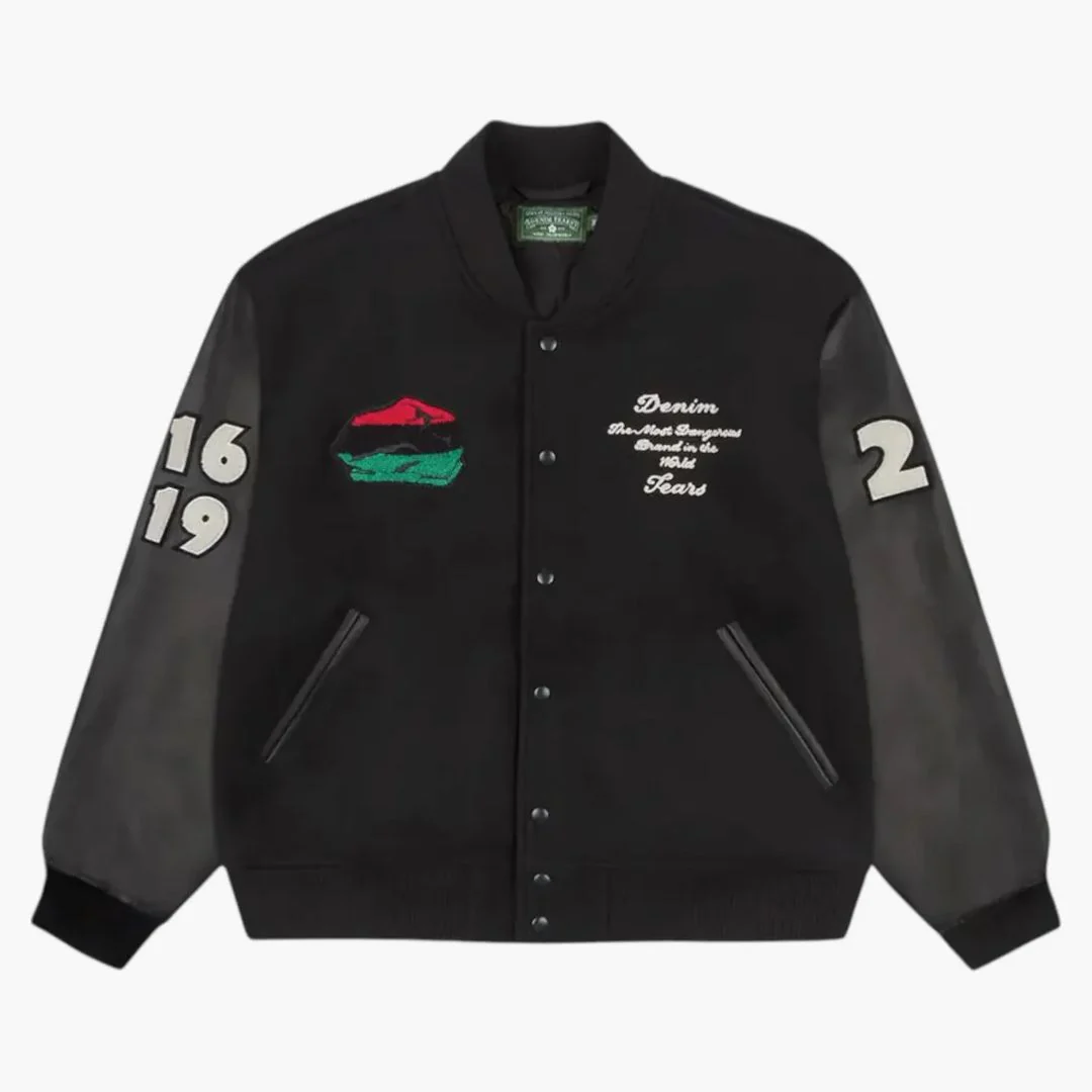 Denim Tears Peace Wreath Varsity Jacket Black