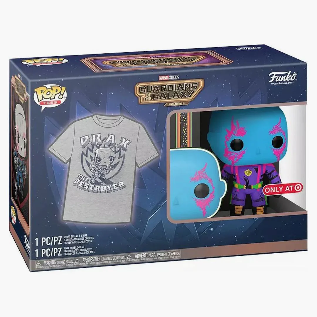 Funko Pop! Marvel Studios Guardians Of The Galaxy Volume 3 Blacklight Drax With Tee Target Exclusive Bundle - Image 3