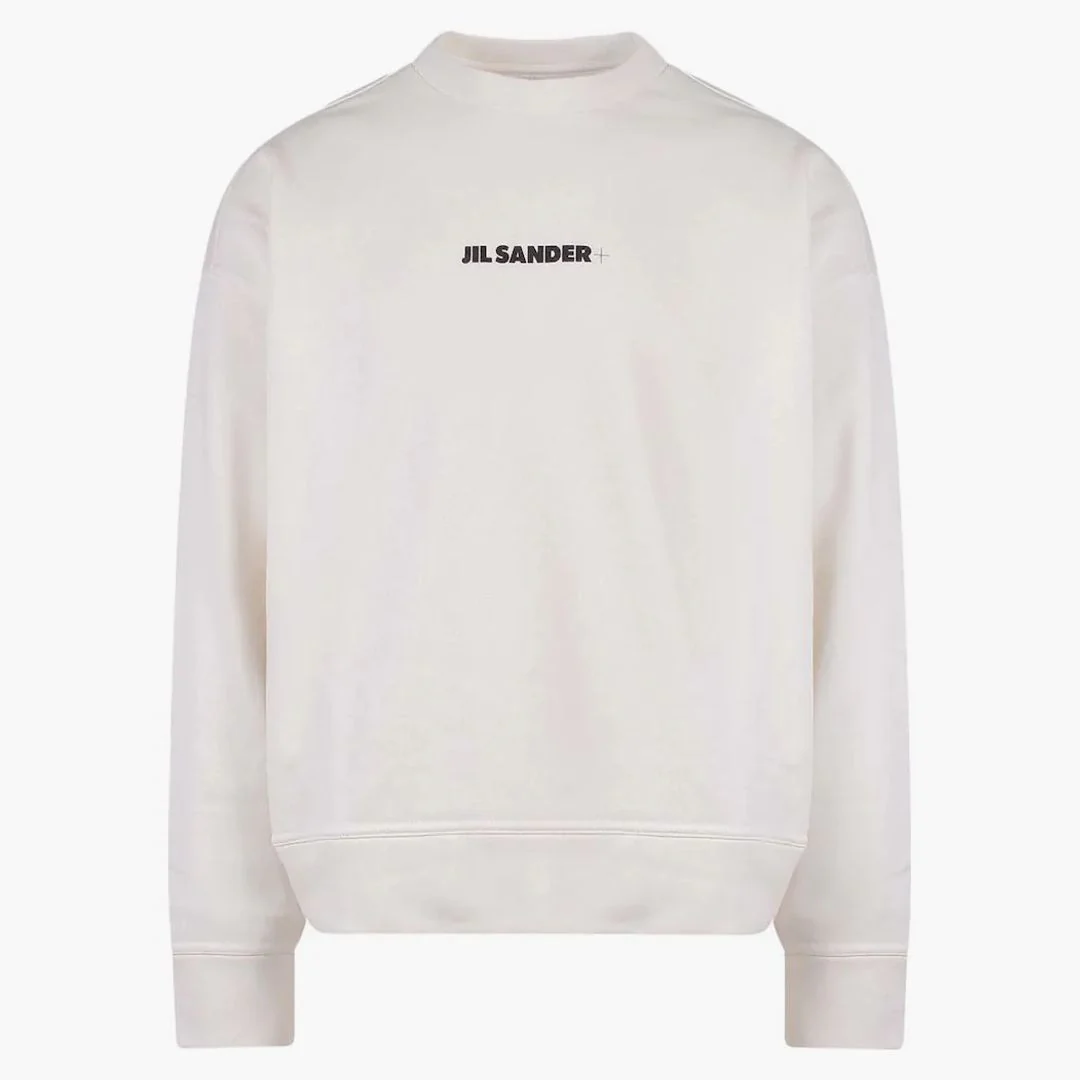 Jil Sander Man Cotton Frontal Logo Sweatshirt White - Image 2