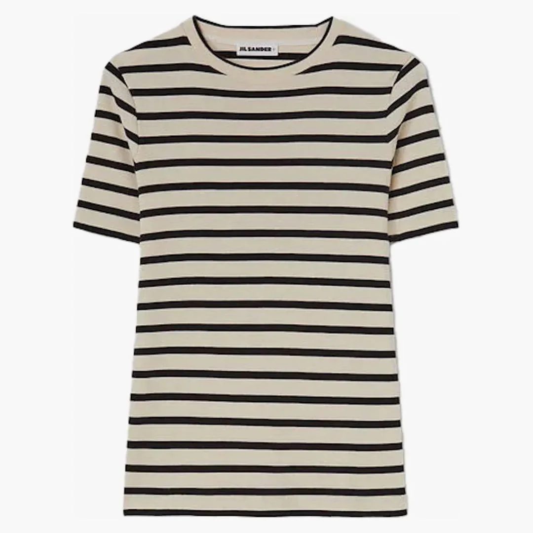 Jil Sander Women's Stripe Cotton T-shirt Beige/black - Image 2