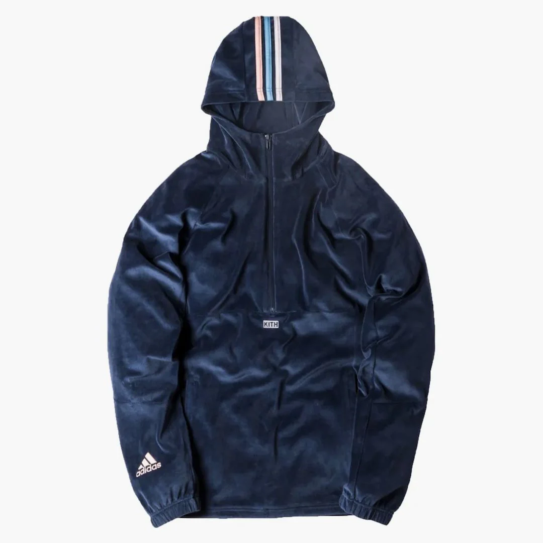 Kith Adidas Soccer Flamingos Velour Half Zip Hoodie Navy - Image 2