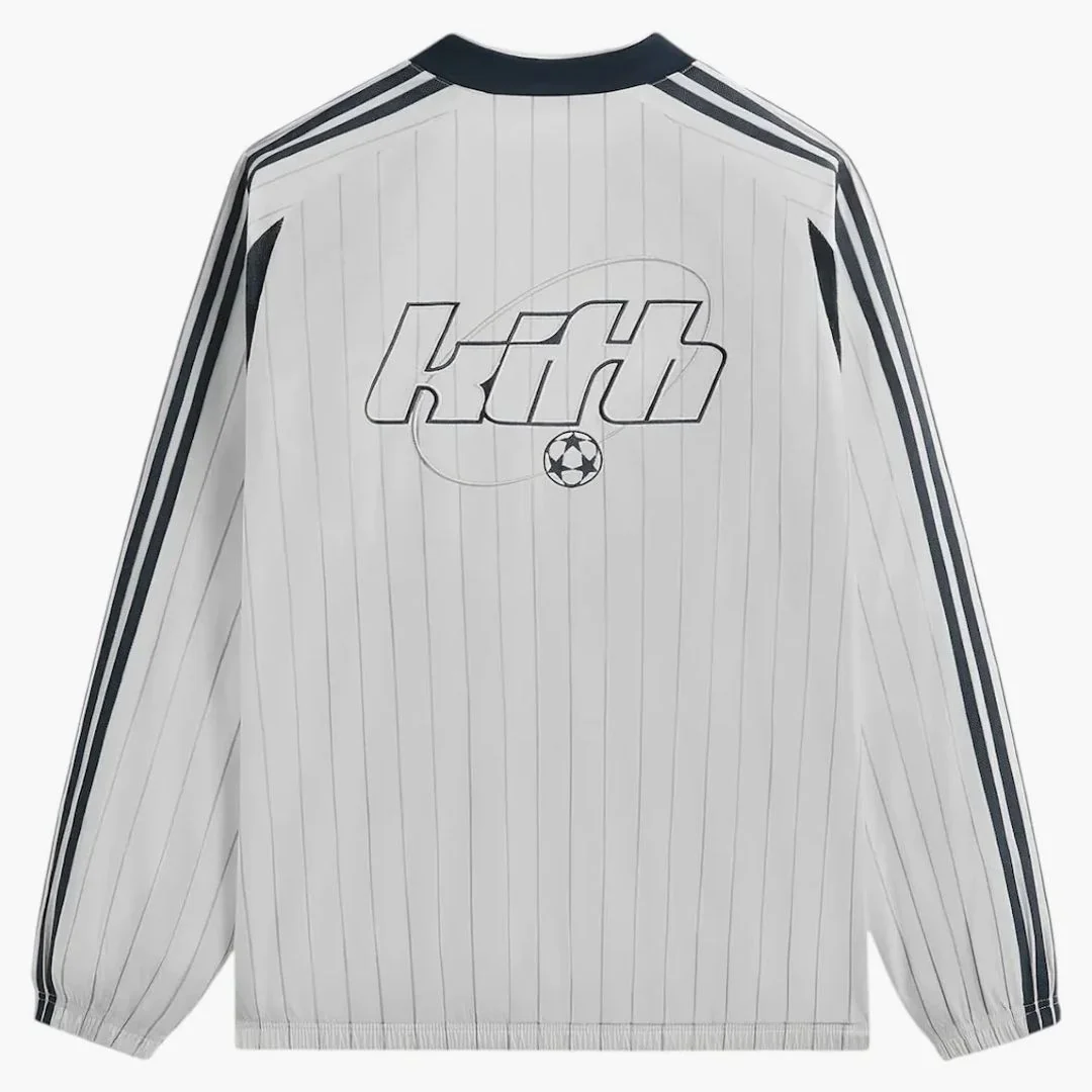 Kith X Adidas Football Pinstripe Long Sleeve V-neck Jersey White - Image 2