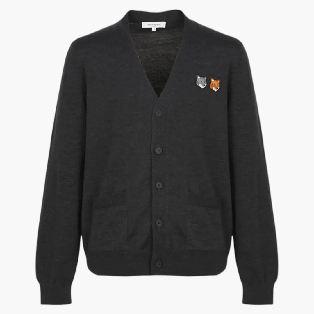 Maison Kitsune Double Bold Fox Head Cardigan Charcoal