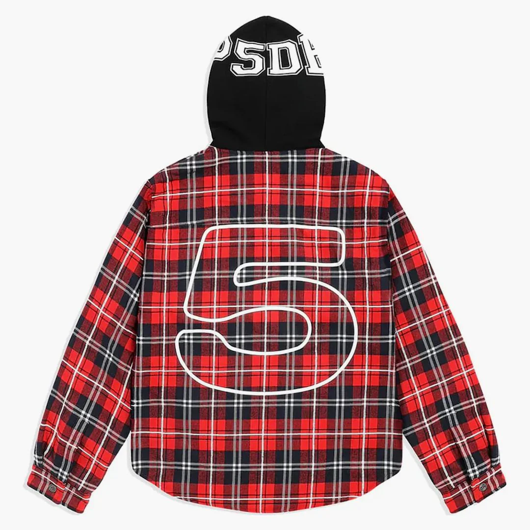 Sp5der Hooded Zip Flannel Shirt Jacket Red Plaid - Image 2