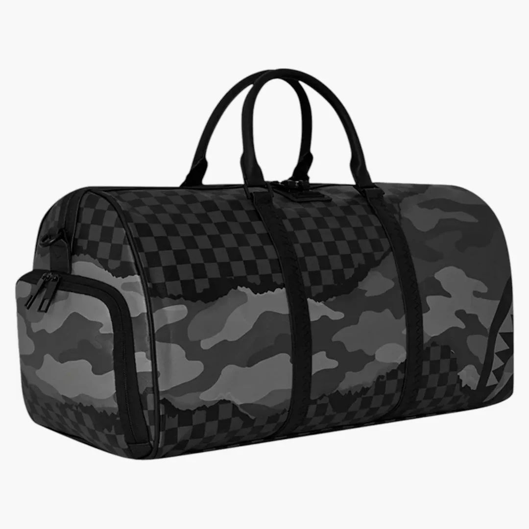 Sprayground Split Up Camo Tear Duffle Large Black Grey - Image 3