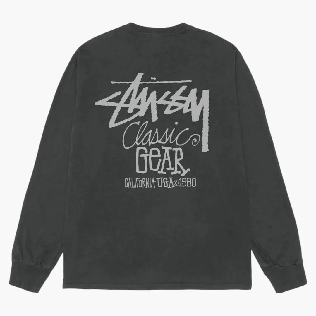 Stussy Classic Gear L/s Pigment Dyed Tee Black - Image 2