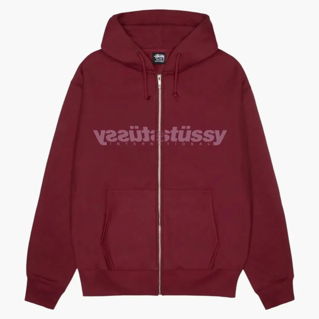 Stussy Mirror Zip Hoodie Wine