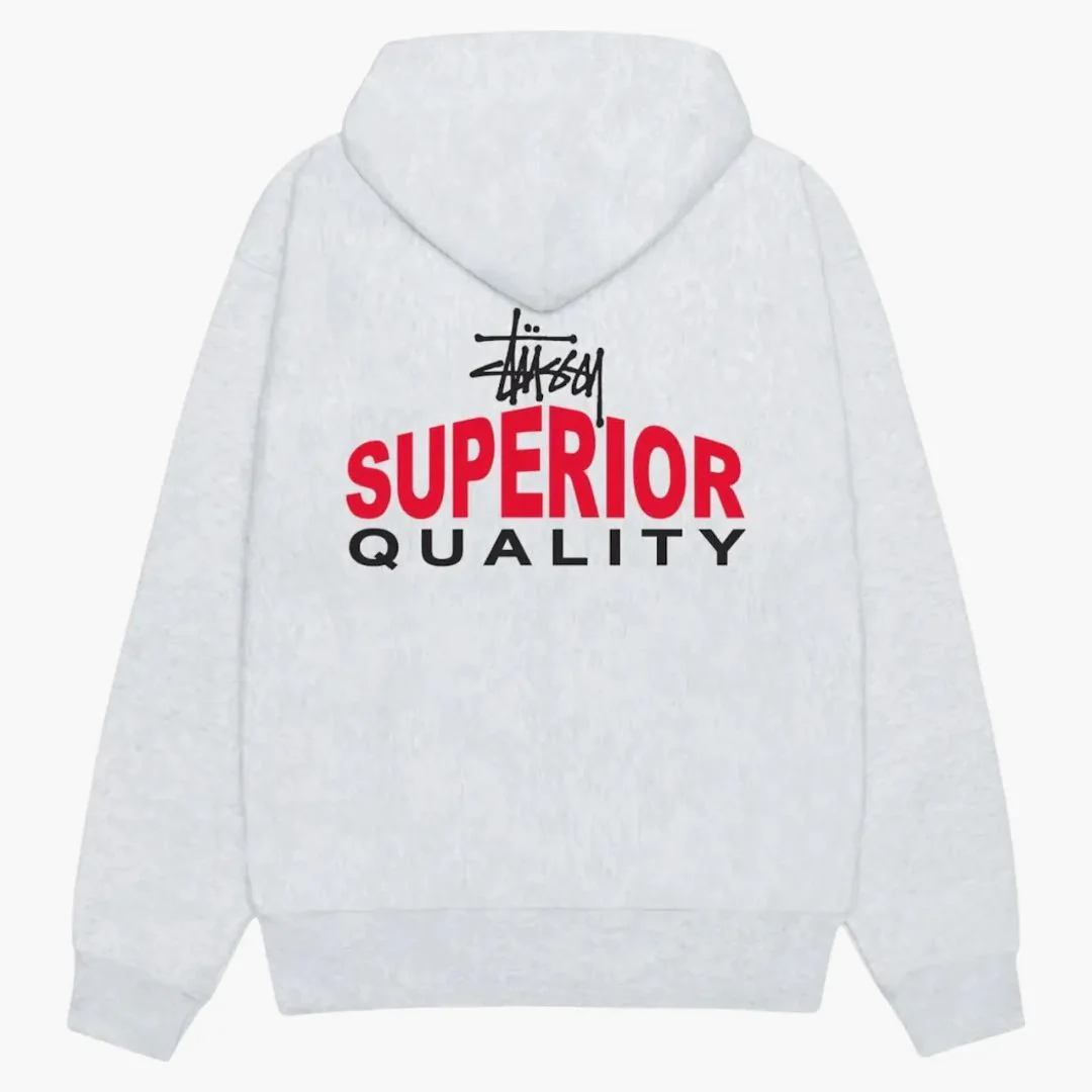 Stussy Superior Quality Zip Hoodie (ss25) Ash Heather - Image 2