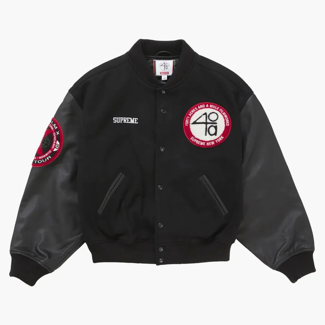 Supreme 40 Acres Malcolm X Varsity Jacket Black