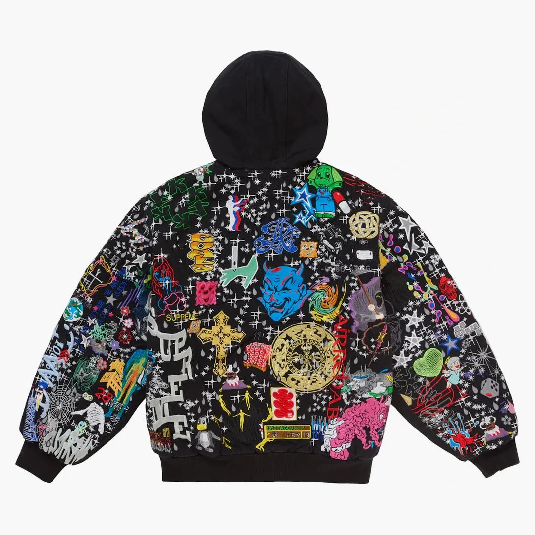 Supreme Aoi Embroidered Hooded Work Jacket Black - Image 3