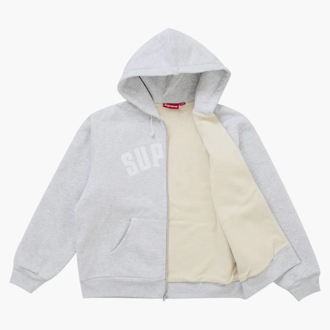 Supreme Arc Thermal Lined Zip Up Hooded Sweatshirt Ash Grey - Image 2
