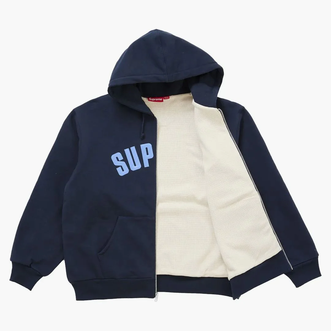 Supreme Arc Thermal Lined Zip Up Hooded Sweatshirt Navy - Image 2
