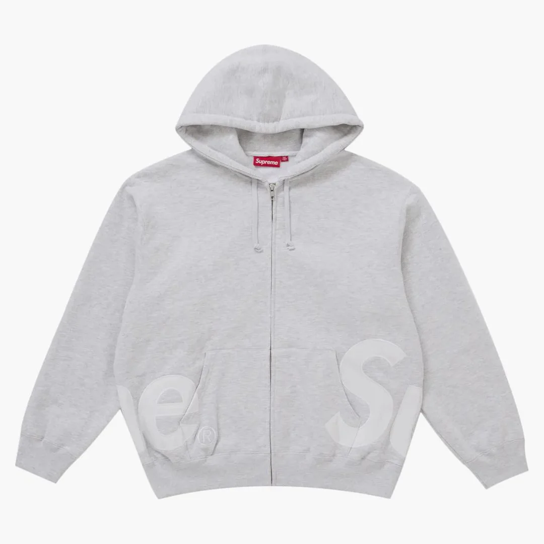 Supreme Big Logo Zip Up Hooded Sweatshirt Heather Grey