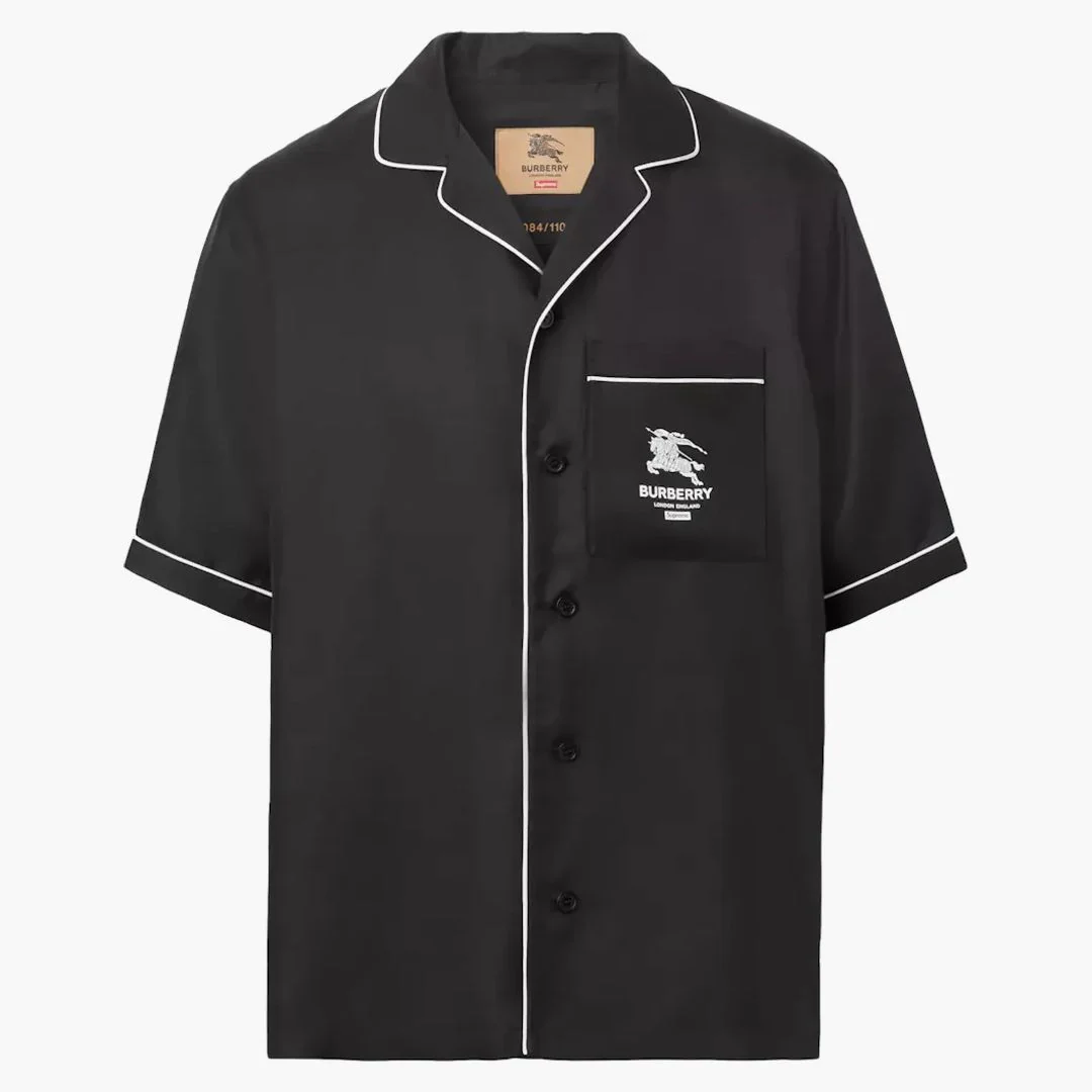 Supreme Burberry Icon Silk Pajama Shirt Black
