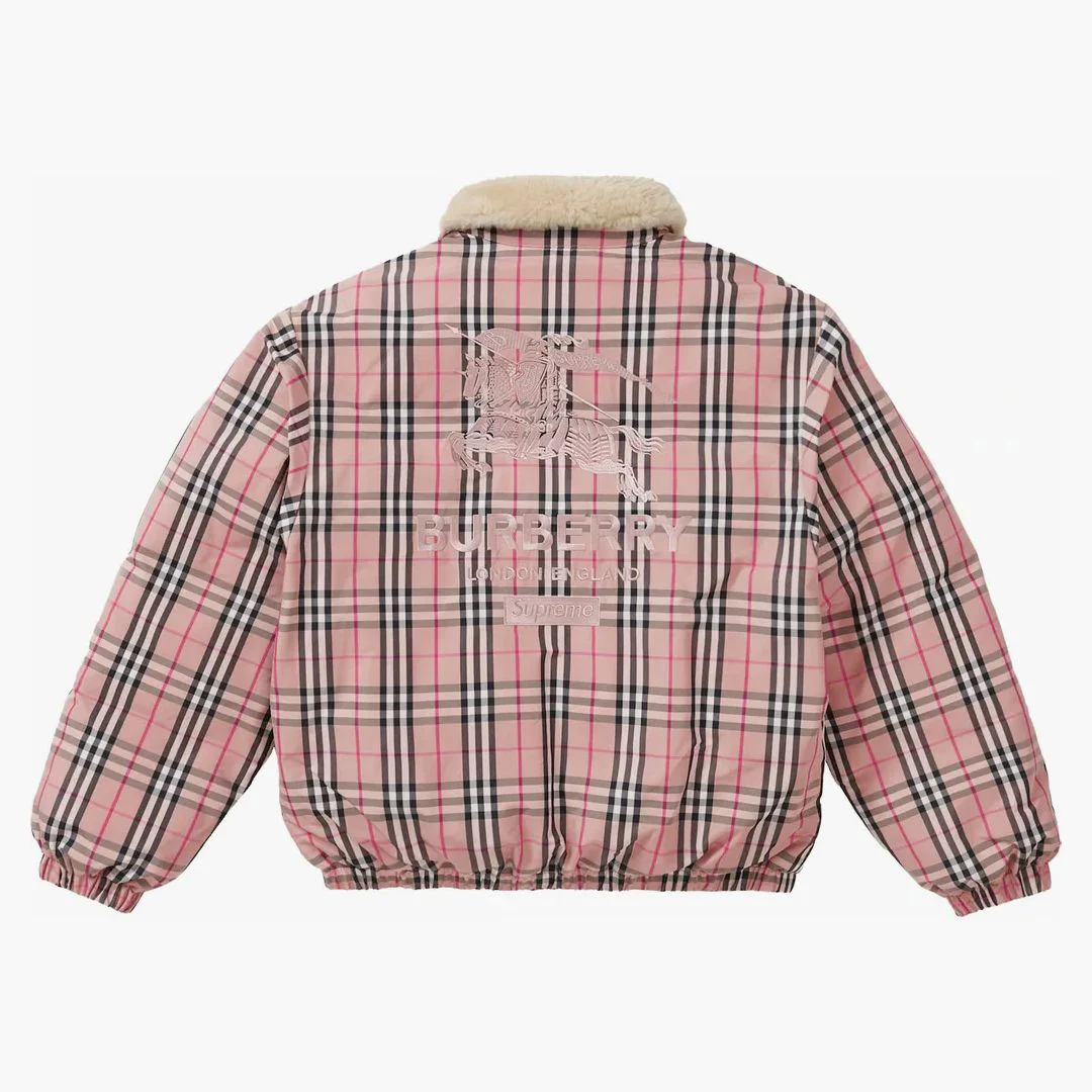 Supreme Burberry Shearling Collar Down Puffer Jacket Pink - Image 2