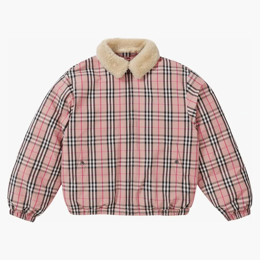 Supreme Burberry Shearling Collar Down Puffer Jacket Pink - Image 3