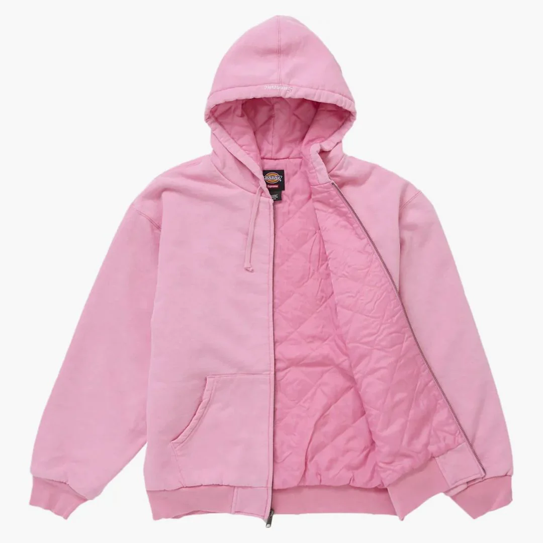 Supreme Dickies Quilted Lined Zip Up Hooded Sweatshirt Pink
