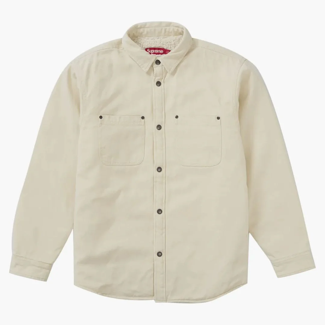 Supreme Faux Shearling Lined Work Shirt Natural - Image 2