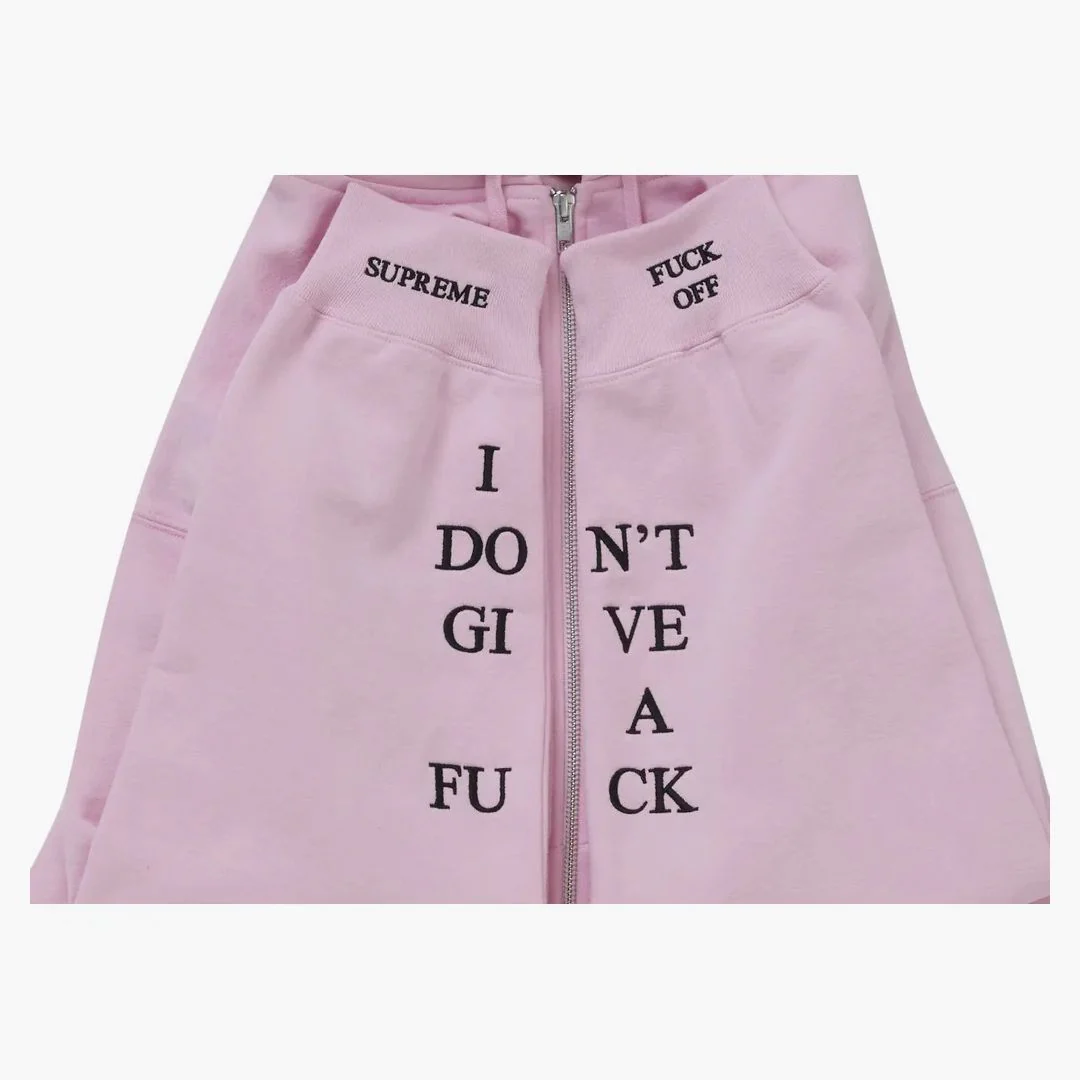 Supreme Idgaf Zip Up Hooded Sweatshirt Pink - Image 3