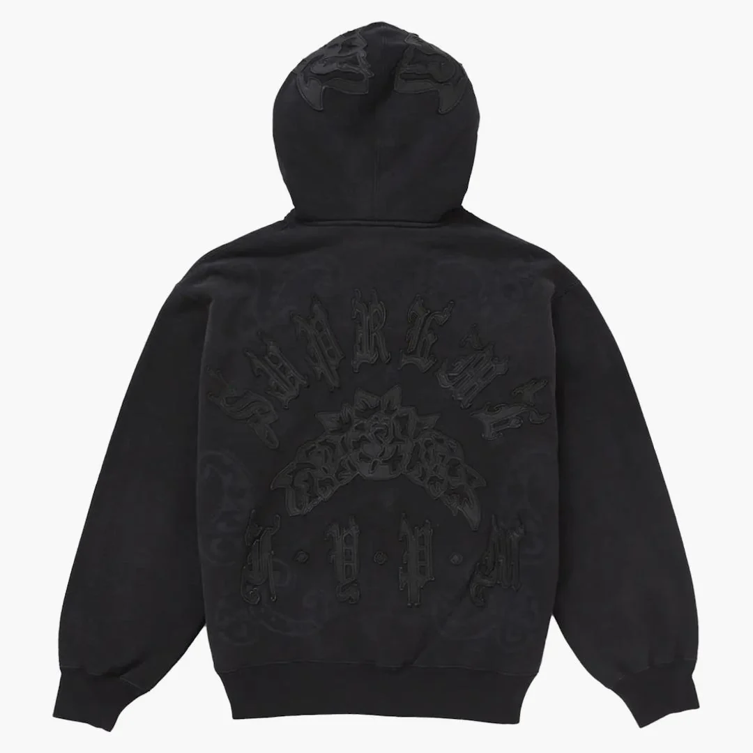 Supreme Leather Applique Zip Up Hooded Sweatshirt Black - Image 2