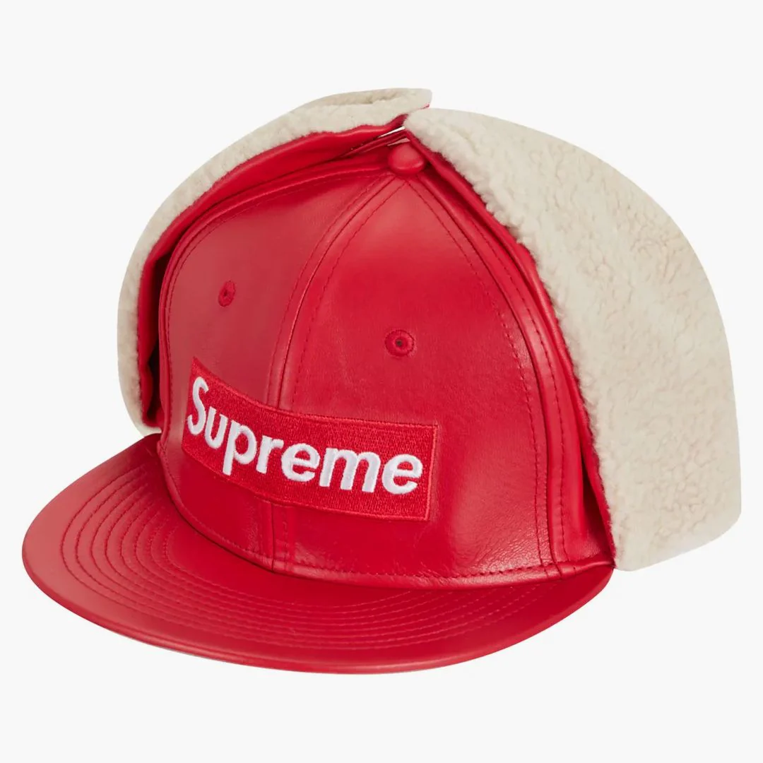 Supreme Leather Earflap Box Logo New Era Red - Image 2