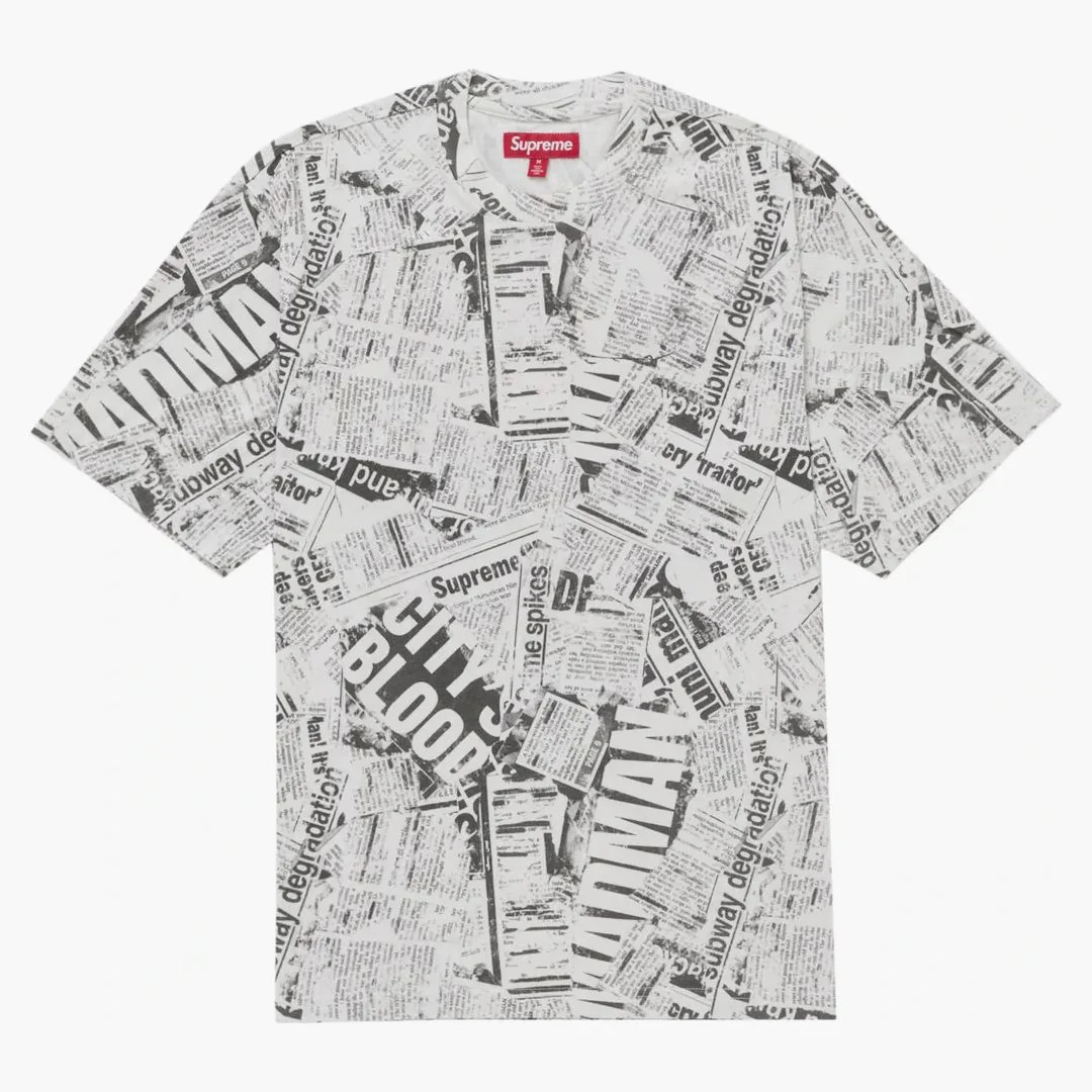 Supreme Newspaper S/s Top White