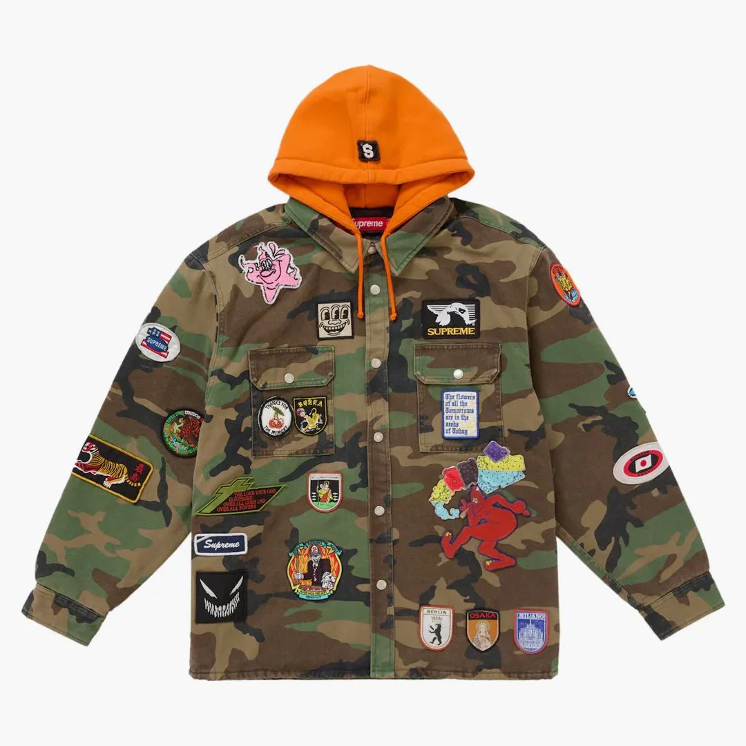 Supreme Patches Hooded Zip Up Shirt Woodland Camo - Image 4