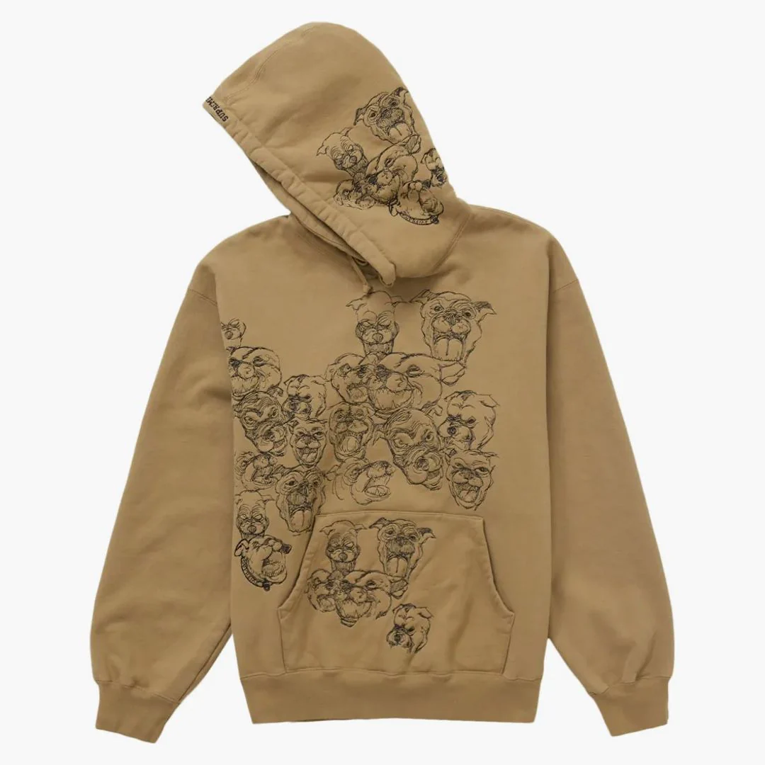 Supreme Pitbulls Embroidered Hooded Sweatshirt Brown